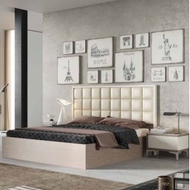 חדר שינה הכולל מיטה זוגית משולבת ריפוד ושידה דגם קזבלנקה
