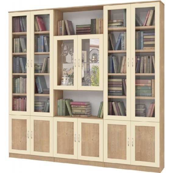 ספריית קודש משולבת ויטרינה 6 דלתות סנדוויץ דגם אבשלום