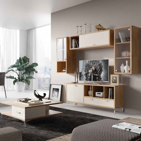 מזנון לסלון מעוצב כולל 2 ויטרינות + כוורת ושולחן קפה דגם ליברפול