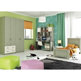 חדר ילדים קומפלט כולל מיטה ושידת 3 מגירות שולחן כתיבה + כוננית ארון 4 דלתות דגם שי