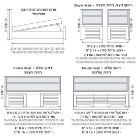 מיטה יהודית משולבת ריפוד שידת 2 מגירות דגם זואי