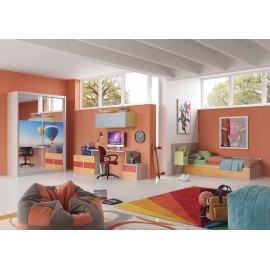 חדר ילדים קומפלט דגם קקטוס כולל מיטה שולחן כתיבה 6 מגירות + כוורת  וארון הזזה עם הדפס