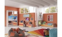 חדר ילדים קומפלט דגם קקטוס כולל מיטה שולחן כתיבה 6 מגירות + כוורות  וארון הזזה עם הדפס