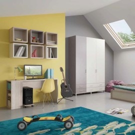 חדר ילדים קומפלט דגם גלי כולל מיטה ושולחן כתיבה + כווורת + שידה וארון מעוצב