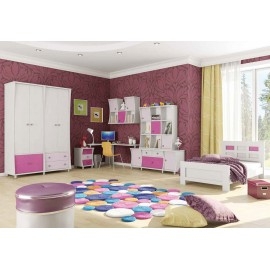 חדר ילדים קומפלט דגם נורית כולל מיטה ושולחן כתיבה, שידה, כווורת וארון בגדים מעוצב