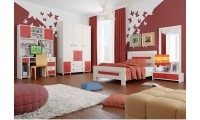 חדר ילדים קומפלט דגם מאיה כולל מיטה ושולחן כתיבה, כוננית, שידה, וארון בגדים מעוצב