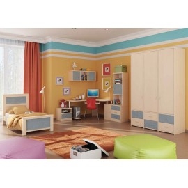 חדר ילדים קומפלט דגם דניאל כולל מיטה ושולחן כתיבה, כוננית, מזנון,  שידה, כוורת, וארון בגדים מעוצב