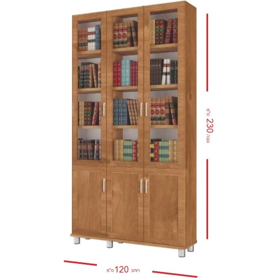 ספריית קודש סנדוויץ 3 דלתות זכוכית דגם שביט במה