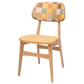 כסא מעץ אלון אמיתי במראה רטרו עם משענת ומושב מרופדים דגם עמית