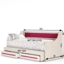 מיטת נוער כפולה + 2 מגירות אחסון עשויה סנדוויץ דגם מור