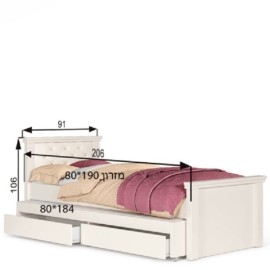 מיטת נוער כפולה + 2 מגירות אחסון עשויה סנדוויץ דגם לין