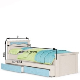 מיטת נוער כפולה + 2 מגירות אחסון עשויה סנדוויץ דגם רותם עגול