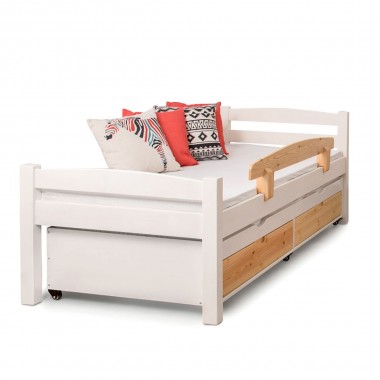 מיטת נוער כפולה מעץ מלא כולל זוג ומעקה בטיחות ומגירות דגם יהלי