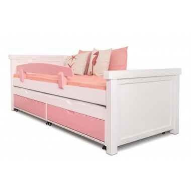 מיטת נוער כפולה מעץ מלא כולל זוג ומעקה בטיחות ומגירות דגם עומרי