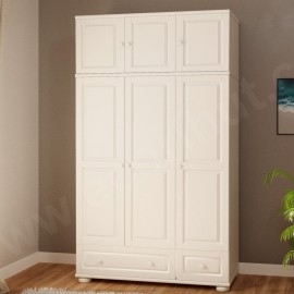 ארון בגדים מעץ מלא 3 דלתות 2 מגירות ותאים צבע לבן דגם 332L