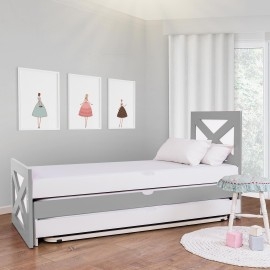 מיטת נוער מרובעת עשויה מתכת משולב עץ דגם איקס משולב