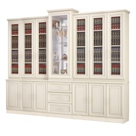 ספריית קודש סנדוויץ מפוארת 7 דלתות דגם נריה כולל ויטרינה עם מראה ומדפי זכוכית