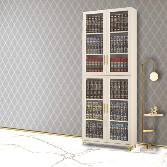 ספריית קודש דגם סנדוויץ 2 דלתות זכוכית דגם מוריה