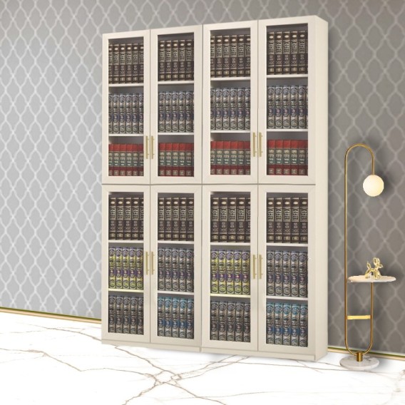 ספריית קודש 4 דלתות סנדוויץ דגם מוריה זכוכית לכל הדלתות