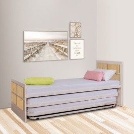 מיטת נוער משולשת עשויה מתכת משולב עץ דגם יוניק ריבועים
