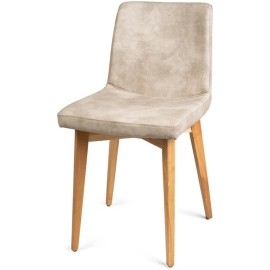 כסא ממתכת עם מושב מרופד דגם ריהאנה רגל עץ