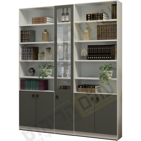 ספריית קודש סנדוויץ 5 דלתות תחתונות עם דלת זכוכית באמצע דגם פריז