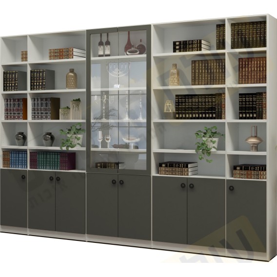 ספריית קודש סנדוויץ 8 דלתות תחתונות עם דלתות זכוכית באמצע דגם פריז