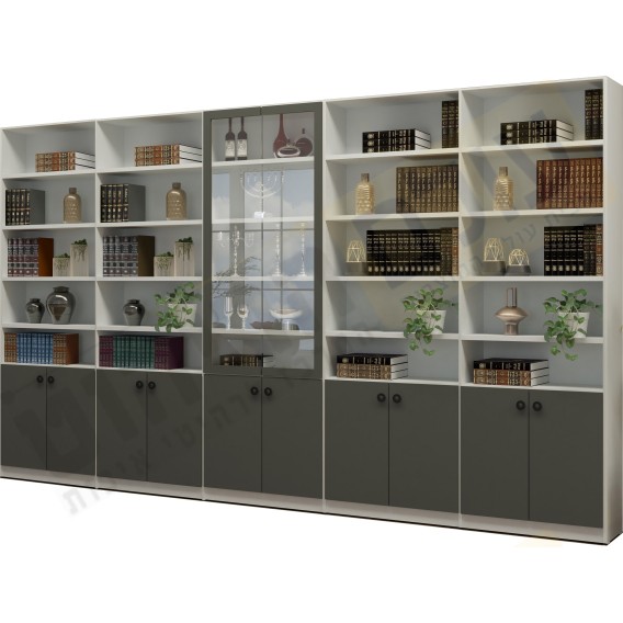 ספריית קודש סנדוויץ 10 דלתות תחתונות עם דלתות זכוכית באמצע דגם פריז