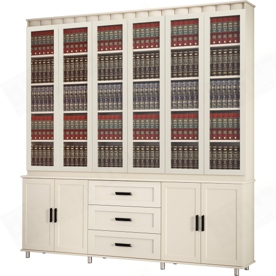 ארון ספרים 6 דלתות סנדוויץ עם קרניז דגם אירופה