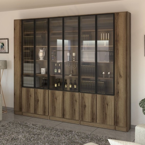 ספריית קודש מפוארת 8 דלתות עם ויטרינה ודלתות זכוכית דגם P601 ר.א ריהוט