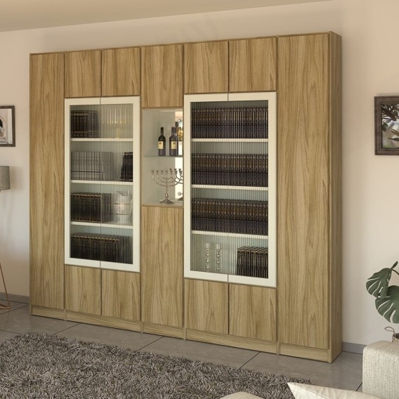 ספריית קודש מפוארת 7 דלתות עם ויטרינה ודלתות זכוכית מסטר ליין דגם אמונה EM504 ר.א ריהוט