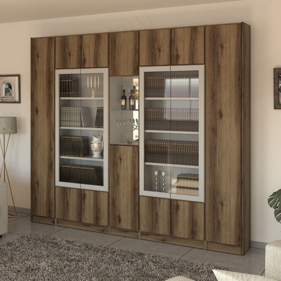 ספריית קודש מפוארת 7 דלתות עם ויטרינה ודלתות זכוכית דגם אמונה EM504 ר.א ריהוט