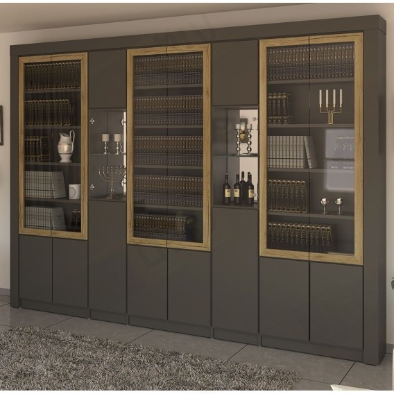 ספריית קודש מפוארת 8 דלתות עם ויטרינות ודלתות זכוכית דגם אמונה EM500 ר.א ריהוט