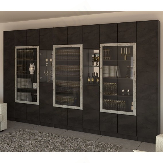 ספריית קודש מפוארת 10 דלתות עם ויטרינות ודלתות זכוכית דגם אמונה EM501 ר.א ריהוט