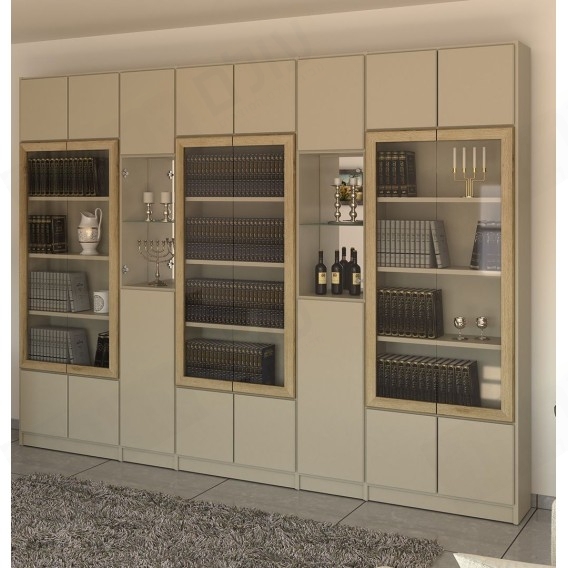 ספריית קודש מפוארת 8 דלתות עם ויטרינות ודלתות מזכוכית דגם אמונה EM502 ר.א ריהוט