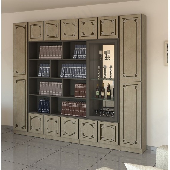 ספריית קודש מפוארת 7 דלתות עם ויטרינה וחריטה בדלתות דגם אפרים E304 ר.א ריהוט