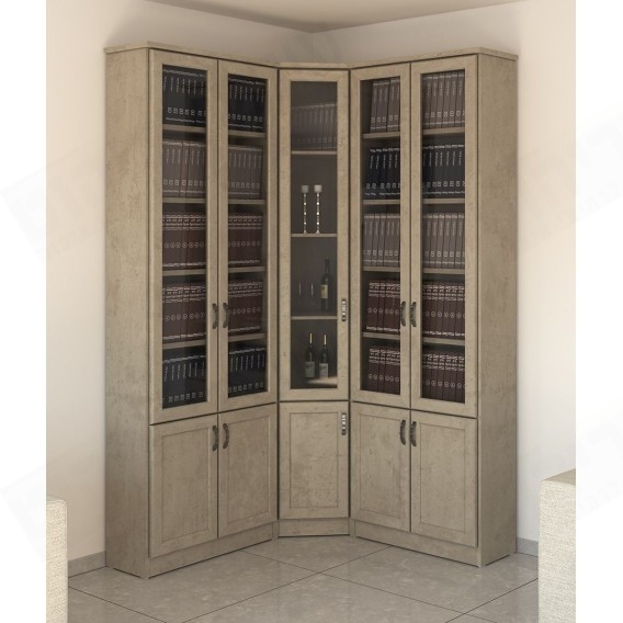 ספריית קודש פינתית 5 דלתות עם דלתות מזכוכית וקרניז דגם עטרת 0016+0009+0016 ר.א ריהוט