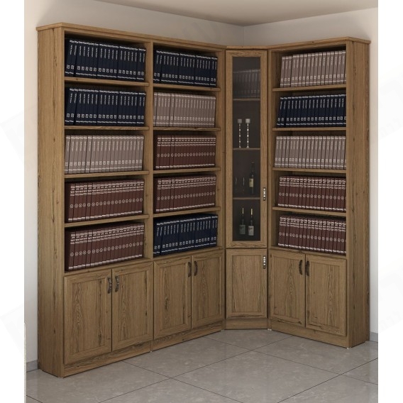 ספריית קודש פינתית 7 דלתות עם דלת מזכוכית וקרניז דגם עטרת 0010+0009+0014 ר.א ריהוט