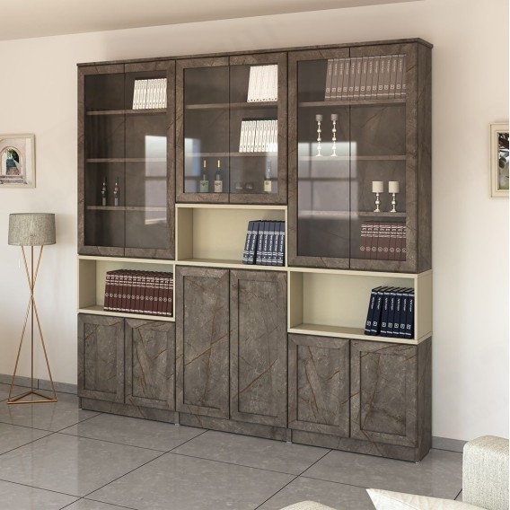 ספריית קודש מפוארת 6 דלתות עם דלתות מזכוכית וקרניז דגם מירון 1+2+1 ר.א ריהוט