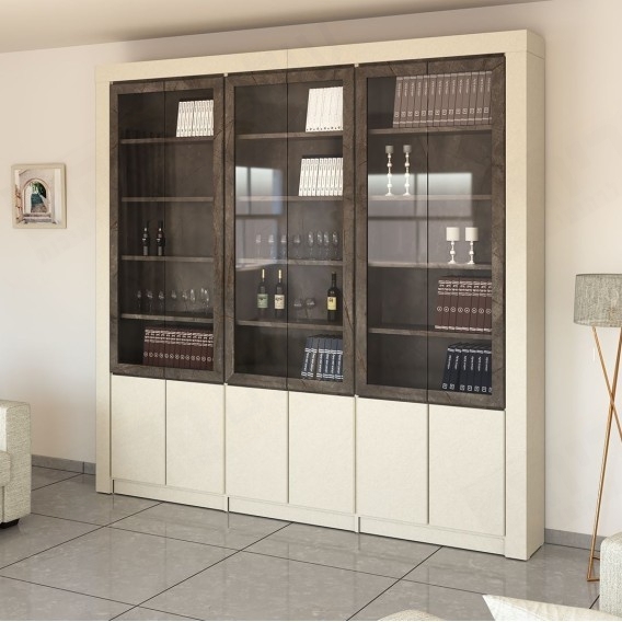 ספריית קודש מפוארת 6 דלתות עם דלתות מזכוכית דגם שלום S120 ר.א ריהוט