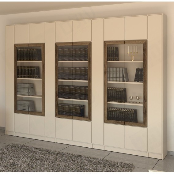 ספריית קודש מפוארת 10 דלתות עם דלתות זכוכית דגם שלום S127 ר.א ריהוט