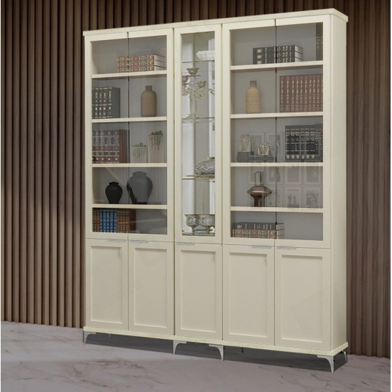 ספריית קודש סנדוויץ 5 דלתות כולל ויטרינה דגם אביעד