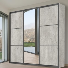 ארון הזזה 3 דלתות עם מראה ומסגרת אלומיניום שחורה