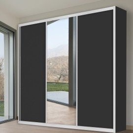 ארון הזזה 3 דלתות עם מראה ומסגרת אלומיניום לבנה