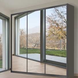 ארון הזזה 3 דלתות עם מראות ומסגרת שחורה