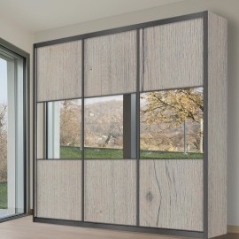 ארון הזזה 3 דלתות עם שליש מראה ומסגרת שחורה