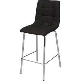 כסא בר רגל מתכת צבע ניקל מושב מרופד שחור