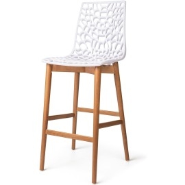 כסא בר עם מושב פוליקרבונט דגם דייזי רגל קונוס עץ