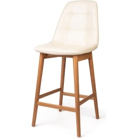 כסא בר מעץ עם מושב מרופד דגם נועם רגל קונוס