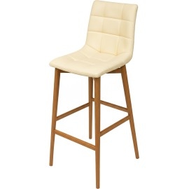 כסא בר מעץ עם מושב מרופד דגם דניאל רגל קונוס